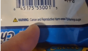 Cancer warning on ramen noodles packet